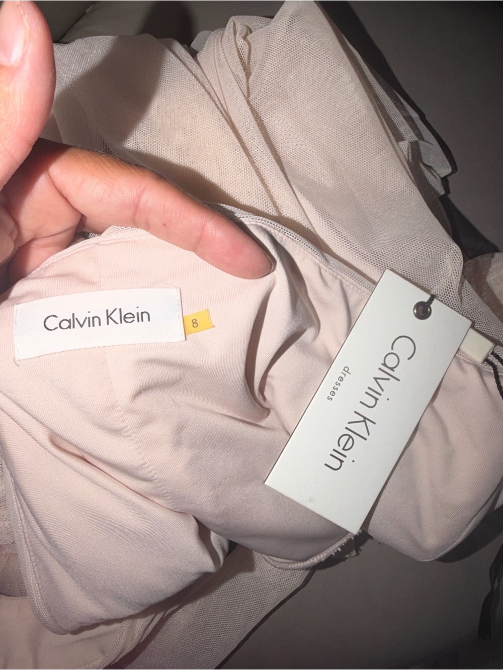 Calvin Klein ivory beige tulle halter neck fit and flare dress size 8 NWT - Picture 7 of 8